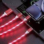 Aiivioll 3-in-1 LED USB Cable, Flowing LED Charging Cable, 1.2m USB Fast Charging Cable for Phone, Android, Micro USB, Type-c, Smartphone and Tablet (Red 1.2m)