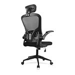 JAJALUYA Office Chair Mesh Computer Chair with Adjustable Headrest and Lumbar Support Desk Chair Ergonomic Office Chair with Flip-up Armrest for Home Office Study (Black)