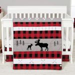 Lumberjack Moose Forest Animal Theme Buffalo Plaid 3 Piece Baby Crib Bedding Set