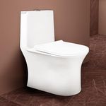 Hindware Italian Collection One-piece Fabio Floor Mount Western Commode for Bathroom | Made of Ceramic | Syphonic Flushing | Vortex | Rimless | Soft Close | Star White | Oval Shape | Floor Mount Ewc