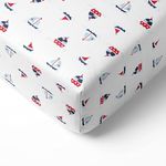 Bacati - Little Sailor Silky Soft Breathable 100% Cotton Muslin Baby Crib Fitted Sheets - Fits Standard 28 x 52 x 5 Crib & Toddler Mattresses (Boats - Navy/Red)