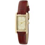 Peugeot Women's Classy 14K Gold Plated H Rectangle Case Brown Leather Band Dress Watch 3007BR