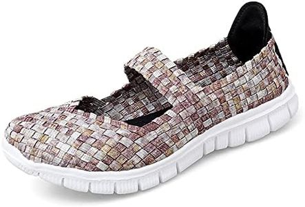 Veroders Women's Mary Jane Sneakers Flats Woven Elastic Wedge Sandals Lightweight Walking Shoes for Work Use 6805 Gold 37
