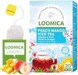 LOOMICA Peach Mango Iced Tea, Cold Brew, Tropical Fruit Tea Bags, Naturally Sweetened with Stevia, Mango & Peach Flavor, Fruity & Refreshing Summer Tea, Caffeine-Free, Enjoy Hot or Iced, 20 Counts