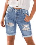 luvamia Women Casual High Waisted Cuffed Hem Denim Jeans Short Distressed Bermuda Shorts Medium Blue Size XX-Large Fits Size 20 - Size 22