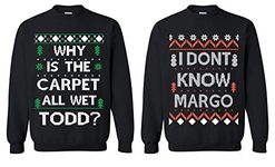 ALLNTRENDS Why is The Carpet All Wet Todd Margo Couples Ugly Christmas Vacation Sweatshirts (Womens L Mens XL, Black)