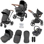 Ickle Bubba Stomp Urban 3-in-1 Travel System & Astral Car Seat – Birth to 22kgs (approx. 4 Years), Lightweight City Pram, Carrycot & Seat Unit, Compact Fold, UPF 50+ Hood & Accessories (Charcoal Grey)