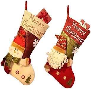 Qcfang Christmas Stockings 2 Pack 18 Inches Big Xmas Stockings Christmas Socks Gift Bags Classic Personalized Large Stockings 3D Plush Santa and Snowman Stockings for Family Holiday Xmas Party Decorations