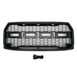 Paragon Parts Front Grille for 2015-17 Ford F150 - Raptor Mesh Style Full Front Grill with Three LED Lights (Matte Black)