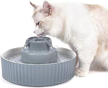 NautyPaws Ceramic Cat Water Fountain, Ceramic Pet Fountain, 2.1 L Drinking Fountains Bowl for Cats and Dogs with Replacement Filters and Foam(Grey)