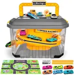 Toy Car Track Storage Playset - Toddler Toys for Ages 2-4, Toy Car Set Including 12 Diecast Cars, PlayMat, Race Tracks, Car Ramp, Kids Birthday Gift for 2 3 4 5 Year Old Boys