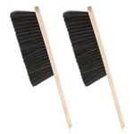 2 Pieces Woooden Dust Brush Hand Broom, Bench Brushes with Bristles, Handle Hair Brushes for Counter Bed Sofa Car Fireplace Household Cleaning Woodworking (Brown)