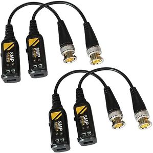 Bealuffe Balun per Telecamere Video Balun BNC UTP Connettori, Ricetrasmettitore CAT5/5E/6 per CVI/TVI/AHD/CVBS HD Telecamere 720P 1080P 4MP 5MP 8MP (4 Pezzi)