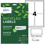 AVERY - 60 White Customizable Self-Adhesive Labels - 100% Recycled - Size 99.1 x 139mm - Laser and Inkjet Printing