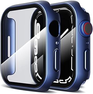 LK 2 Pack Hard PC Case with Tempered Glass Screen Protector Compatible for Apple Watch Series 8/7 45mm, Full Protective Cover for iWatch 8/7 45mm, Blue