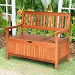 DORTALA 42'' Wooden Outdoor Storage Bench Large Deck Box, Entryway Storage Bench w/Inner Removable Dustproof Lining and Portable Handles for Patio Garden Balcony Yard Living Room