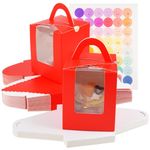 KEYIDO 30 Pcs Individual Cupcake Boxes Red Single Cupcake Boxes 1 Hole Cake Box with Clear Window Inserts and 2 Sheets of Stickers for Wedding Birthday Party Favors