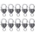 BEADNOVA Heart Lobster Claw Clasps 20 Pieces Large Heart Lobster Claw Clasps for Necklaces Bracelet DIY (Silver)