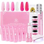 Makartt Poly Nail Gel Kit, Pink & Bling Nail Enhancement Builder Extension Gel with Slip Solution and Mini Nail Lamp All-in-one French Set for Valentines‘s Day