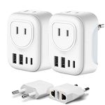 European Plug Travel Adapter, Canada USA to Europe Plug Adapter Flat Wall Plug Adapter to Most of Europe with 2 Gifts (2 +2 Pack -White)