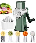 Ourokhome Rotary Cheese Grater Shredder, Multifunction 5 in 1 Kitchen Manual Speed Round Mandolin Food Slicer Vegetable Shooter Potato Hashbrown Grinder for Nut, Carrot, Radish, Cucumber, Green