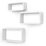 SONGMICS Wall Shelves, Set of 3 Floating Shelves, Cube Storage Organisers, Each Holds up to 15 kg, 44, 39, 34 cm, White LWS97W