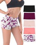 Ruxia Women's Seamless Boyshort Panties Nylon Spandex Underwear Stretch Boxer Briefs Pack of 5