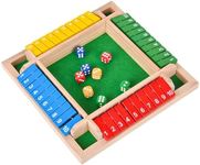 ZUNIPLEX Shut The Box 4 Players - Dice Games,Wooden Board Game,Educational Dice Game for Kids,Smart Game for Learning Numbers（Colorful）