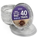 MATANA - 40 Round Aluminium Foil Baking Trays, Perfect for Pastry, Flan, Pie Dishes Cases with Lids (23cm/1000ml)
