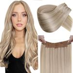 LaaVoo Wire Hair Extensions Human Hair Blonde 18 Inch Wire Hair Extensions Real Hair Ash Blonde Highlight Bleach Blonde Invisible Wire Hair Extensions Real Human Hair Adjustable 80g