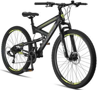 Licorne Bike Strong Vélo Tout Terrain 2D de qualité supérieure 29" pour garçon Fille Femme et Homme avec Frein à Disque Avant et arrière 21 Vitesses dérailleur Suspension complète Noir et Citron Vert