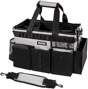 SCAVATA Wearable Cleaning Caddy, Cleaning Caddy Supplies Organizer with Handle & Shoulder Straps for Housekeepers, Under Sink & Car Cleaning Tool Organizers Bag with 4 Foldable Divider (BlackGrey)
