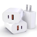 3 Pack USB C Charger Block, 20W Dual Port PD+QC Power Wall Adapter, Quick Fast Charging Plug Cube for iPhone 14/13/12/11/Pro Max/XS/XR/X, Galaxy S24/S23/S22, LG and More