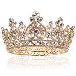 Yopay Gold Crowns, Full Round Diamond Crystal Bridal Wedding Crowns Tiaras Headband for Women Birthday Prom Queen Pageant