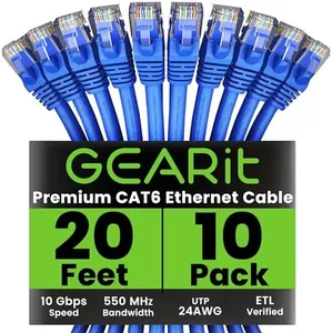 GearIT Cat 6 Ethernet Cable 20 ft Cat 6 Patch Cable, Cat 6 Cable, Cat6 Ethernet Cable, Network Cable, Internet Cable - Blue 20 Feet (Pack of 10)