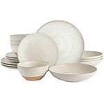 Gibson Elite 16 Piece Dreamweaver Double Bowl Terracotta Reactive Dinnerware Set - Sand Cream, Service for 4 (16pcs)