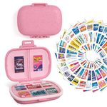 DIY Pocket Pharmacy with Medicine Labels, Travel Pill Organizer with 189 Medicine Labels & 64 White Stickers, 8 Compartments Portable Pill Case Small Daily Weekly Pill Container Medication Box (Pink)