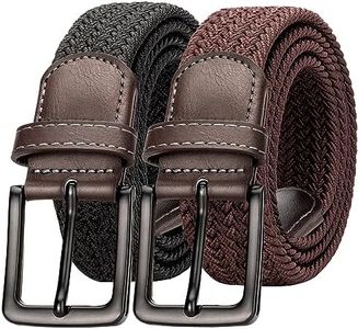 Alphyly Neries 2 Pack Mens Elastic Belt, Braided Golf Belt For Men, Woven Stretch Belt Black Brown For Waist 30-35''