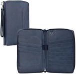 Navaris Family Passport Holder - Large Capacity Travel Wallet with RFID Protection - Premium Imitation Leather Document Organiser for Holiday Travellers - Navy