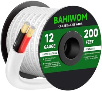 BAHIWOM Fire Safety CL2 Speaker Wire in-Wall & in-Ceiling 12 Gauge Wire 200 FT CCA Cord 2 Conductors Red Black Speaker Cable for Indoor Home Theater System,Car Audio Soft White Jacket