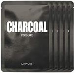 LAPCOS Charcoal Sheet Mask, Daily Face Mask with Salicylic Acid and Tea Tree Oil to Detoxify and Tighten Skin, Korean Beauty Favorite, 5-Pack