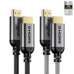 Fasgear HDMI 2.1 Cable Certified 8K HDMI Cord 48Gbps High Speed HDMI Cable Braided Nylon 8K@60Hz 4K@120Hz HDCP2.3 Support eARC HDR10 3D Dolby Compatible for Roku TV/Xbox Series X/PS5(10ft,Black&Grey)