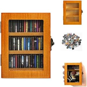 SIHPTO Anxiety Bookshelf Ornament Mini Bookshelf Miniature Library with 60pcs Mini Books，Miniature Bookshelf Decor Shake Away Your Anxiety，Home Decoration for Book Lovers (Brown)