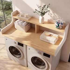 poplarge 0.6" Thick Wooden Washer Dryer Countertop 2 Tier, 54" W x 28" D