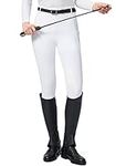 SANTINY Women's Horse Riding Pants with Zipper Pockets Knee-Patch Schooling Tights Equestrian Breeches for Women, White, Medium