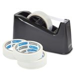 Rapesco 1639 Germ-Savvy Antibacterial, 500 Heavy Duty Tape Dispenser with 4 Rolls of Tape, Black