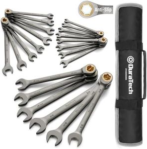 DURATECH Anti-Slip Ratcheting Wrench Set, Combination Wrench Set, 22-piece, Metric & SAE, 1/4" to 3/4" & 6-18mm, 72-Tooth, CR-V Steel, Nickel Plating, with Pouch