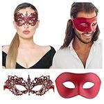 Couple Masquerade Mask - Matching Men & Women Mask for Masquerade Party, Mardi Gras, Venetian Party, Prom, Halloween & Wedding (Red)
