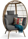 DWVO Oversized Egg Chair, Indoor Outdoor Egg Shape Chair for Patio, Backyard, Living Room, Wicker Basket Nest Chair w/ 5 Cushions, 450lb Capacity, 40in Width, Steel Frame (Grey)