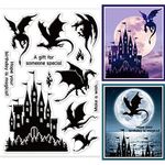 GLOBLELAND Vintage Castle Clear Stamps Medieval Style Western Dragon Transparent Stamps Text Silicone Clear Stamp Seals for DIY Scrapbooking Art Journals Decorative Cards Making